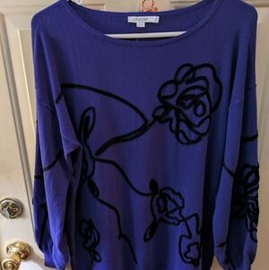 Chico's Purple Sweater With Black Embroidery Size 2